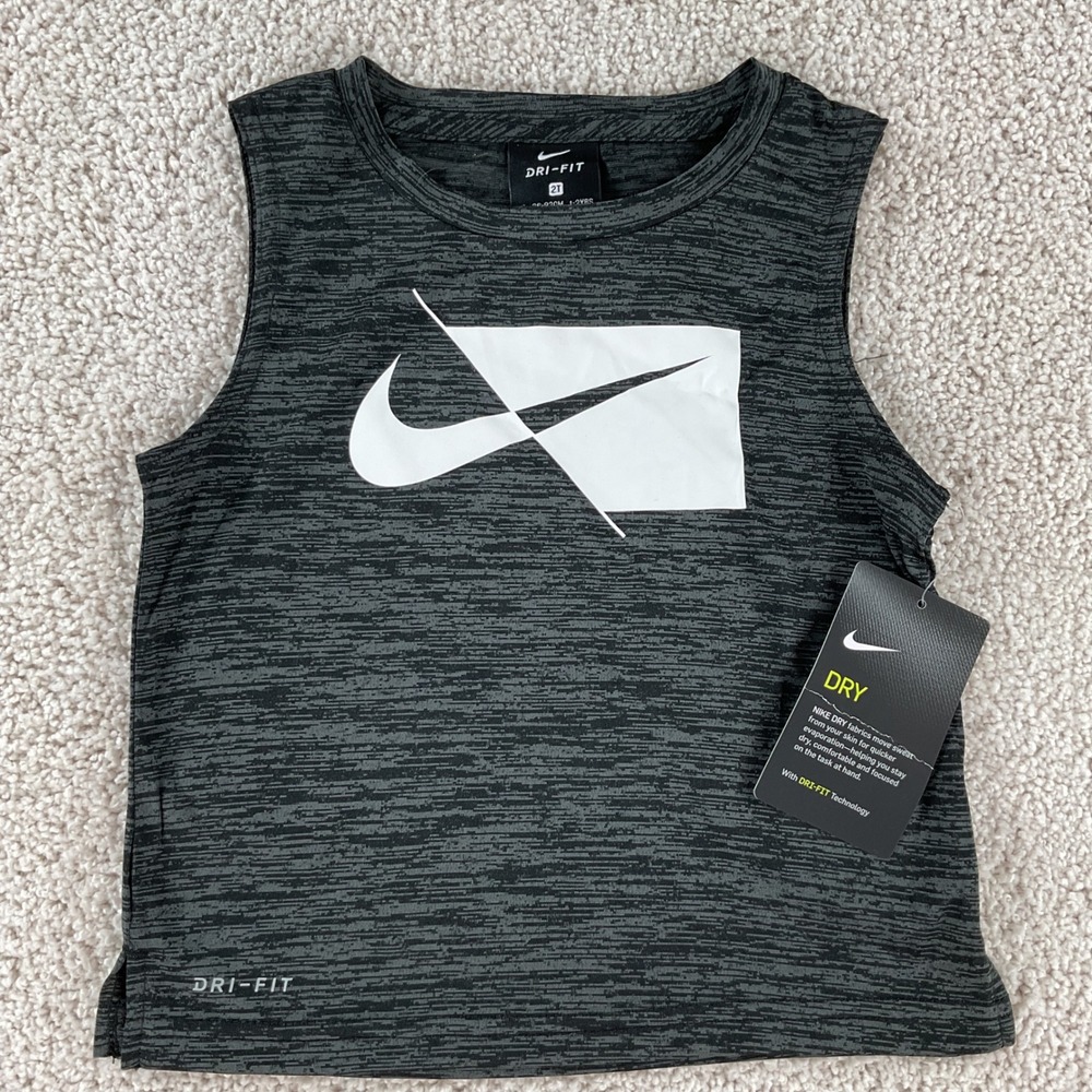 Nike Boys Dri-FIT Black Heather Graphic Tank Top 2T NWT